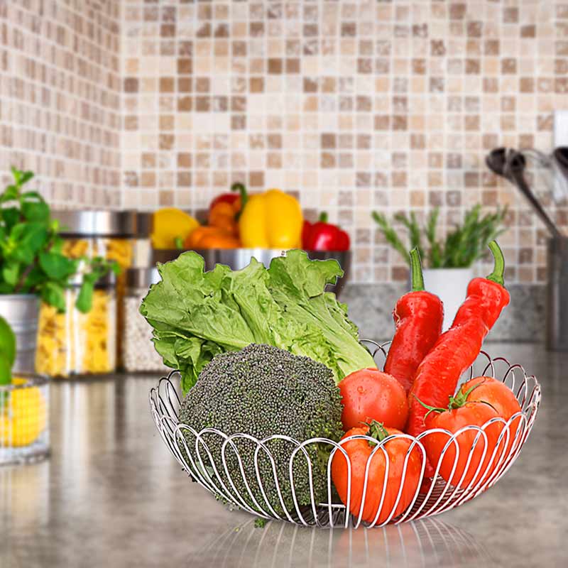 Stainless steel round wire fruit and vegetable bowl