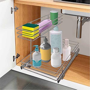 2 tier Pull Out Cabinet Organizer Under Sink Slide Out Storage Shelf