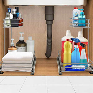 2 tier Pull Out Cabinet Organizer Under Sink Slide Out Storage Shelf