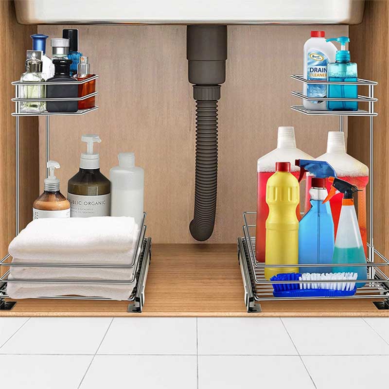 2 tier Pull Out Cabinet Organizer Under Sink Slide Out Storage Shelf