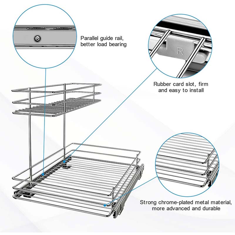 2 tier Pull Out Cabinet Organizer Under Sink Slide Out Storage Shelf