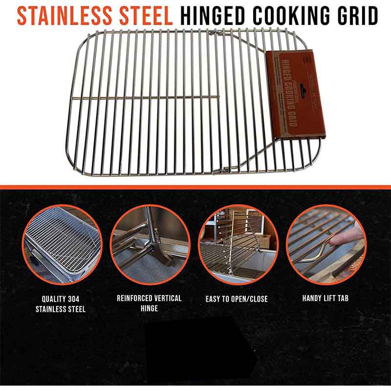 hinged cooking grid replaces the stock nickel-steel grill grate